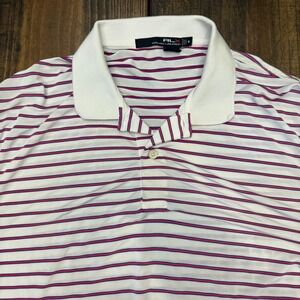 RLX Ralph Lauren performance golf Polo Shirt Striped White Purple‎ Mens Medium